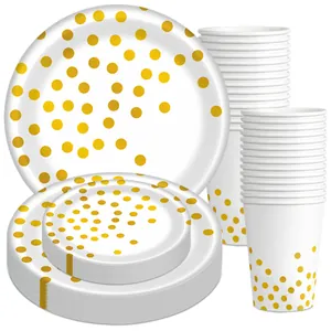 Lot d'assiettes et gobelets jetables à pois dorés pour décoration de fête d'anniversaire
