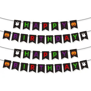 Halloween Fête Fantôme Citrouille Happy Birthday Papier Bannière Banderole Queue d'Aronde Pour Maison Hantée Intérieur Fête Décorations