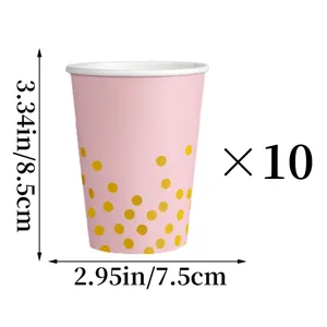 Gobelets en papier roses à pois jaunes pour fête d'anniversaire lot de 10 pièces