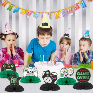 Game controller honeycomb centerpieces for video game themed birthday party table decor
