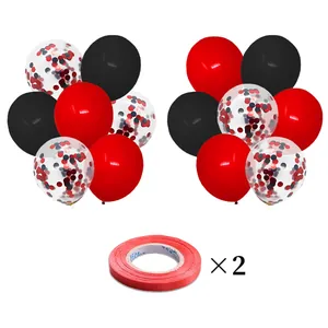Set de 14 globos de látex rojos y negros con lentejuelas para decoración de fiesta