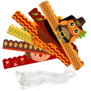 Thanksgiving harvest party paper crowns with turkey and owl patterns for children