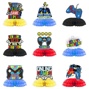 Set of nine gaming theme honeycomb centerpieces for video game party desk decoration