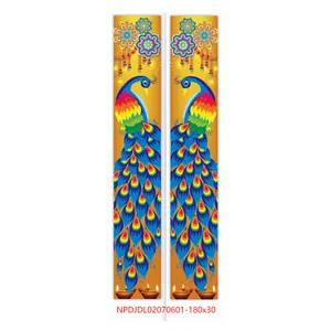 Close-up of Diwali peacock door banners with colorful Diya patterns and mandala details