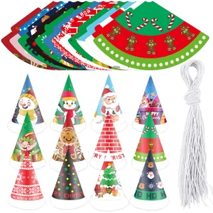 Christmas Party Hats DIY Paper Cone Hats Cartoon Santa Snowman Reindeer Kids School Celebration Decorative Festive Supplies