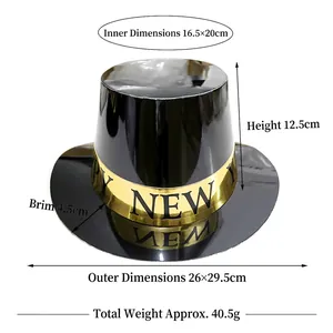 Cilindro nero e oro Happy New Year con dimensioni per decorazione festa 2025
