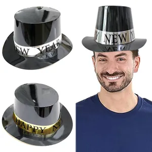 Felice Anno Nuovo Cilindro per Feste Carta Dorata Nero Metallico Oro Argento Fascia Mascherata Celebrazione per Adulti Articoli per Feste