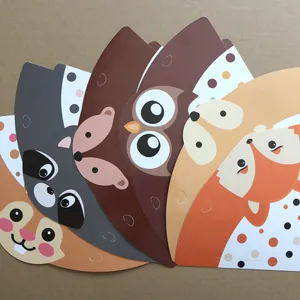 6-pack of forest animal party hats featuring fox, raccoon, and owl for kids' birthdays