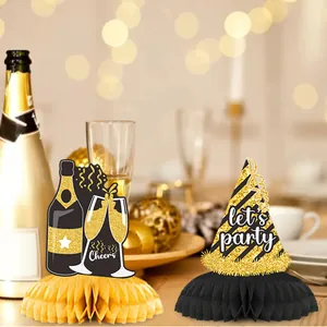 Golden honeycomb table centerpieces for Christmas and New Year party decorations
