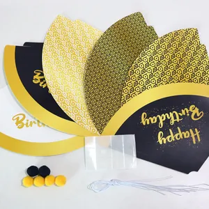 Kit DIY de chapeaux de fête d'anniversaire avec lettres dorées et pompons colorés