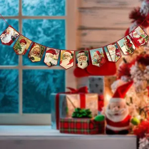 Bannière de Noël rétro avec illustrations vintage du Père Noël pour une décoration intérieure