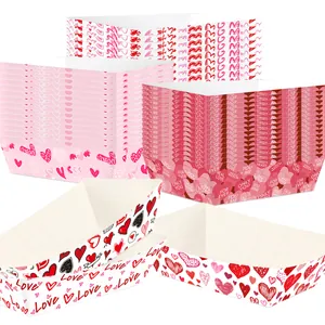 Set di 6 vassoi di carta per San Valentino con cuori per dolci e snack da festa