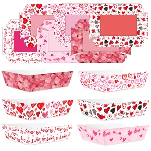 Set di 6 vassoi in carta a forma di cuore con motivi Love per festa di San Valentino