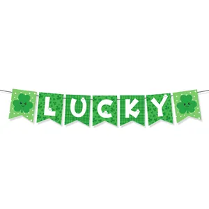 St. Patrick's Day green LUCKY banner with shamrock patterns for lucky festive party decor
