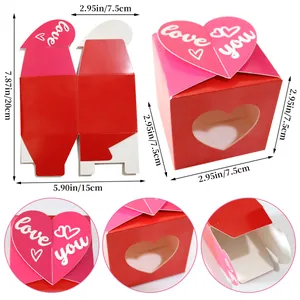 Pink and red heart-shaped candy gift box with Love You print and transparent window