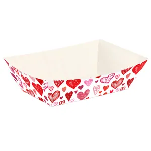 Set di 6 vassoi in carta con cuori per cibo e snack per festa di San Valentino
