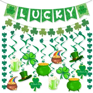 St Patrick's Day Decoratie Set Lucky Banner Klaver Slingers Groen Goud Spiralen Regenboog Pot Met Goud Feestartikelen