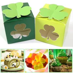 Boîtes cadeaux trèfle Saint-Patrick vertes avec fenêtre pour bonbons et cadeaux de fête
