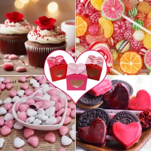 Pink and red heart-shaped window gift boxes for Valentine's Day candy and treats