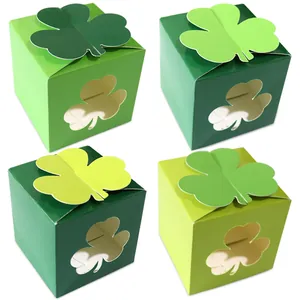 Lot de quatre boîtes cadeau trèfle vert pour la Saint-Patrick et les friandises