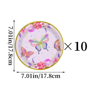 Détails d'assiettes en carton de 17,8 cm avec motifs papillons pour fêtes d'enfants