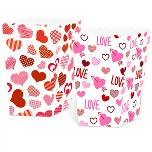Valentine popcorn gift box with red heart patterns and LOVE text for party decor