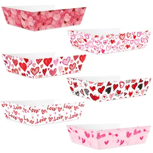 Set di 6 vassoi in carta con cuori per San Valentino ideale per feste e dolci