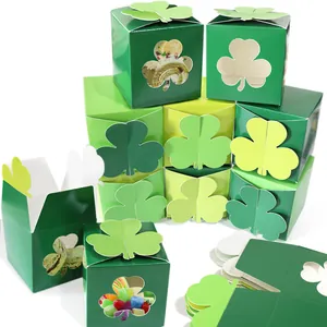 Boîtes Cadeaux de Bonbons au Trèfle Vert de la Saint-Patrick Boîtes à Friandises en Papier avec Fenêtre et Décoration