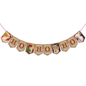 Banderole de Noël vintage avec portraits du Père Noël et lettrage Ho Ho Ho rouge