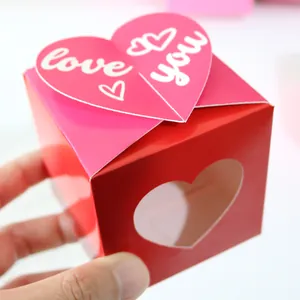 Mini red candy gift box with heart window and pink 'Love you' lid for Valentine's Day