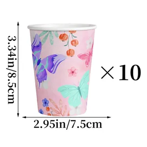 Lot de 10 gobelets en papier papillon pour décorations de fête d'anniversaire 2025