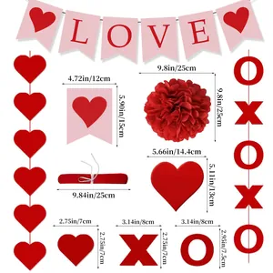 Valentine Day party decor set with LOVE banner, heart hanging ornaments and honeycomb balls