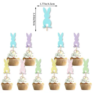 Easter bunny cupcake toppers with pom-poms in pastel macaron colors for festive party decor