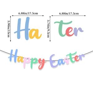 Colorful Happy Easter banner set with macarons bunny letters and size measurements
