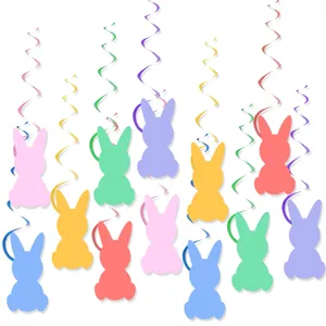 Colorful Easter bunny hanging swirls decoration set for festive party ceiling ornaments