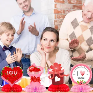 Set da 4 decorazioni a nido d'ape per la festa della mamma con cuori e fiori rossi