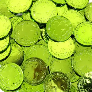 Pièces porte-bonheur trèfle vertes en plastique pour décoration de fête Saint-Patrick