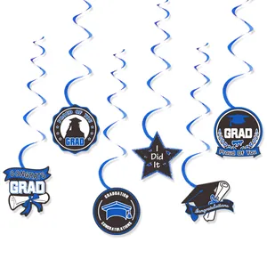 Blue Graduation Hanging Swirl Decorations Paper PVC Doctoral Cap Diploma Star Medal Design For Graduation Party Decor