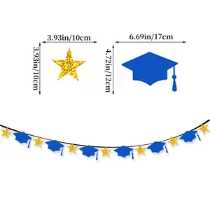 2026 graduation party banner with gold stars and blue tassels for school decorations