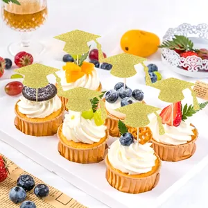 Glitzernde goldene Abschlusskappen Cupcake Topper Set für festliche Party Dekorationen