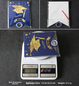 Blue and gold graduation banner kit weight and size details for party decoration