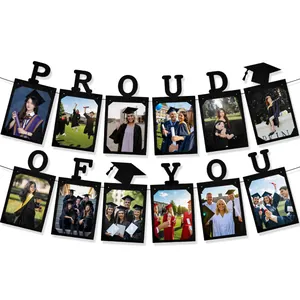 Banner Portafoto Graduazione Proud Of You Cartoncino Nero Glitterato Ghirlanda Appesa Con Tocco Per Decorazioni Festa Di Laurea