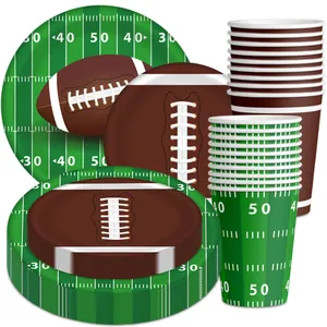 American Football Theme Party Tableware Paper Plates Cups Plastic Knives Forks Spoons Sports Event Celebration Supplies