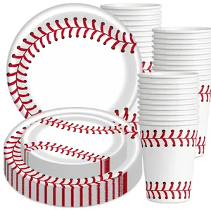 Stoviglie Usa e Getta Baseball Piatti Bicchieri Posate Plastica Bianca Decorazioni Compleanno Sport