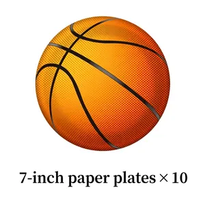 7-inch orange basketball theme paper plates for sports parties, set of 10 pieces
