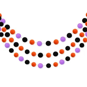 Halloween Pompon Girlande Dekoration Polyester Schwarz Orange Lila Filzball Banner Für Geburtstag Party Layout Hängedeko