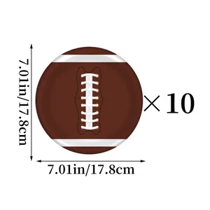 Pack of 10 American football style 7-inch paper plates for birthday party table decoration