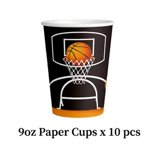 Set of 10 basketball themed disposable paper cups 9oz for birthday party sports decor