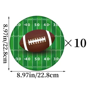 Set of 10 American football themed disposable paper plates for birthday party table decor