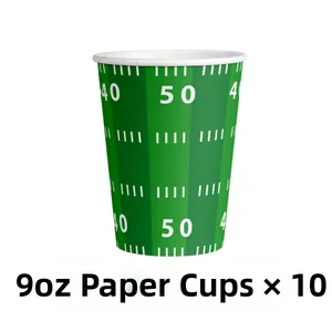 Detail of 9oz American football field themed disposable paper cups 10pcs for party